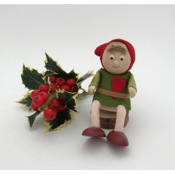 Wooden Nisse - Green Tunic with Red Heart