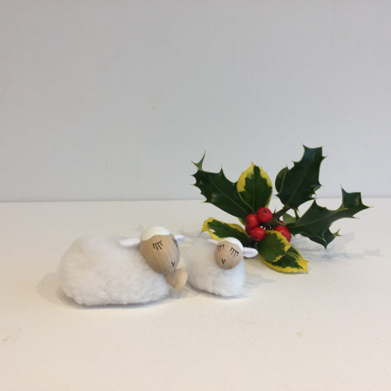 Wooden Sheep and Lamb Christmas Decoration (White)